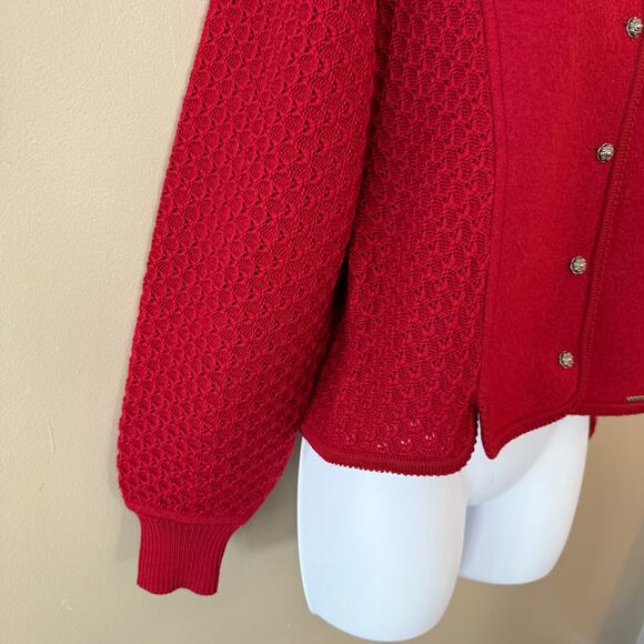 Vintage Geiger of Austria Boiled Wool Cardigan Sweater Red S/M Christmas Classic - Picture 4 of 16